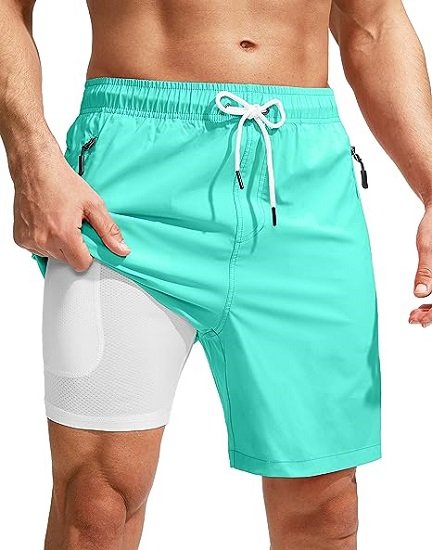 Men's Swim Trunks with Compression Liner with Zipper Pockets