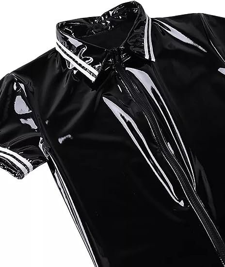 Men's Shiny Patent Leather Jacket Casual Slim Fit Leather Tank Top T-Shirts